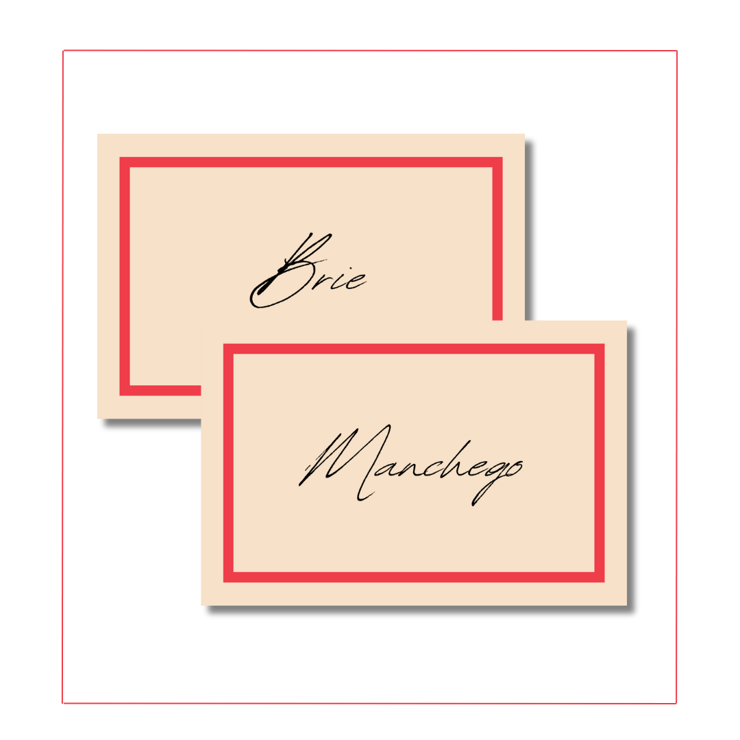 Simple Red and Handwritten Food Label Cards
