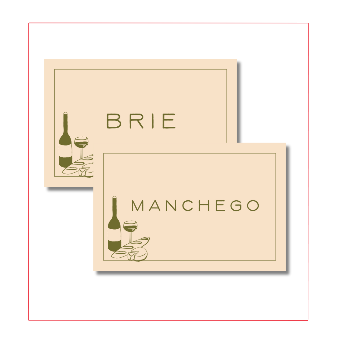 Simple Ecru Cheese & Wine Food Label Cards